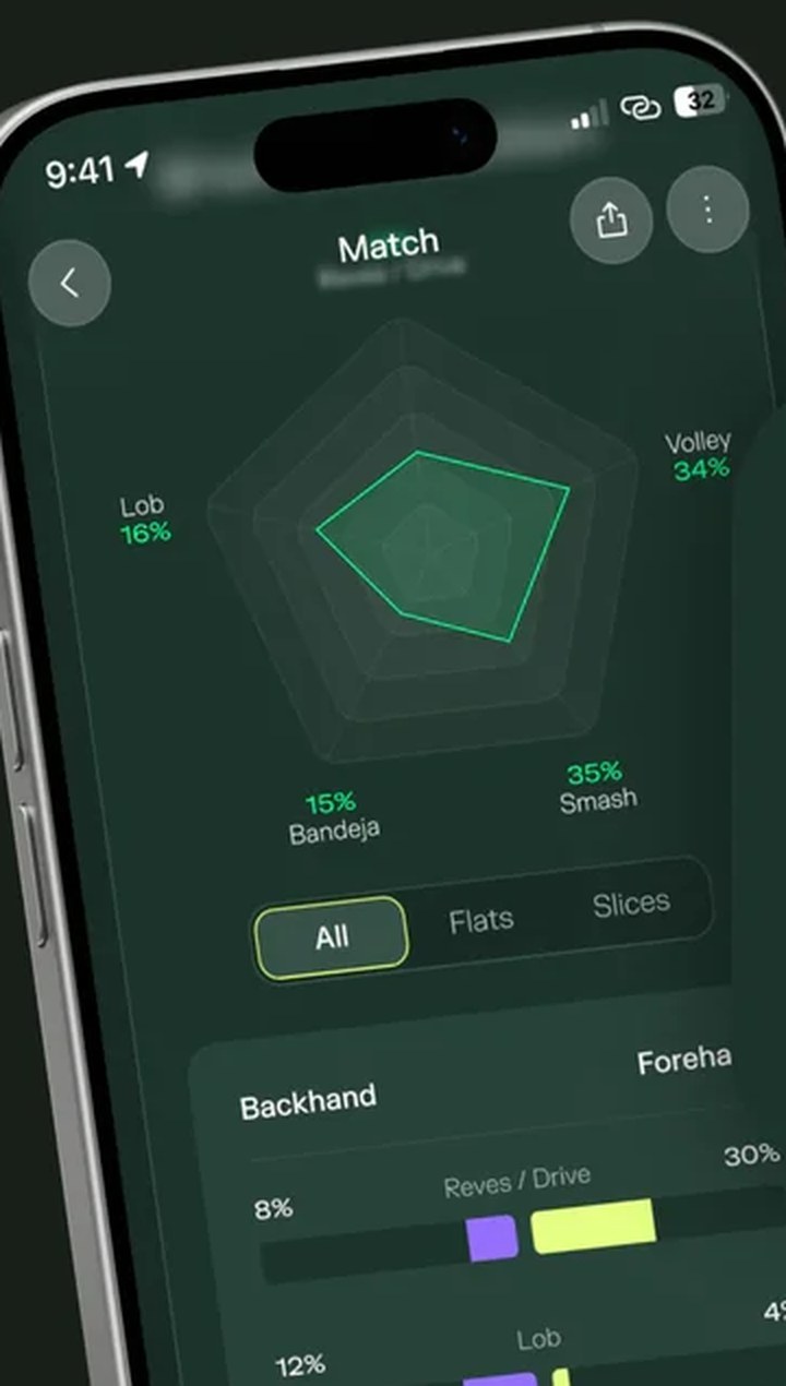 Aplikace Padelplay — rozbor zápasu na displeji telefonu